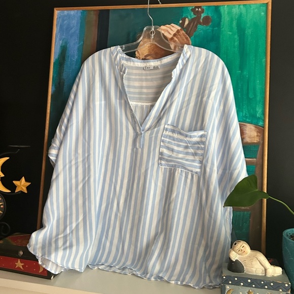 Dex Light Blue and White Striped Casual Short Sleeve Shirt XXL - Picture 15 of 15